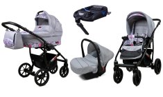 Babylux Largo Pink Owl | 4v1 Kombinovaný kočárek Set | Kočárek + Korbička + Dětská autosedačka + ISOFIX