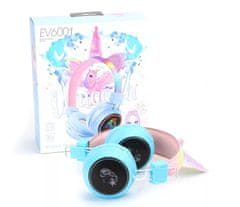 Zaparkorun.cz Bluetooth sluchátka Unicorn Colorful Glow s mikrofonem EV6001, modré