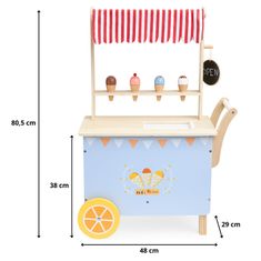 Mamabrum Dřevěný zmrzlinový vozík na kolečkách - mobilní zmrzlinárna