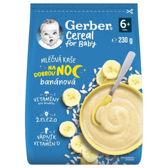 Gerber Cereal mléčná kaše banánová Dobrou noc 230 g