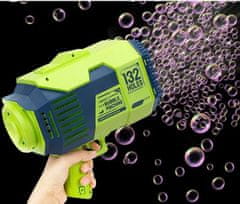 LEBULA Pistole na mýdlové bubliny + automatická bublina z tekutého mýdla 132 bazooka zelená