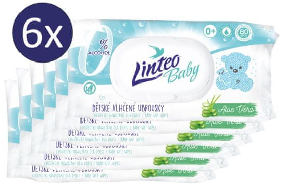 LINTEO Vlhčené ubrousky LINTEO BABY s aloe vera 6x80 ks