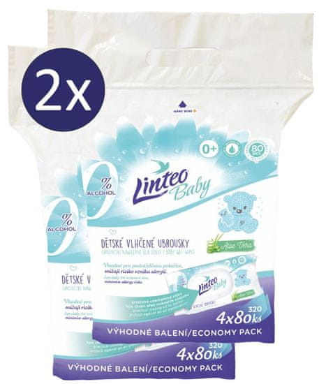 LINTEO Vlhčené ubrousky Baby s Aloe vera, 4x80ks