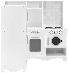 Mamabrum Dřevěná rohová kuchyně XXXL s lednicí, troubou, pračkou, zástěrou a příslušenstvím 