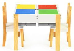 EcoToys Dětský dřevěný stůl s hrací deskou a dvěma židličkami 
