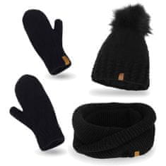 NANDY Dámský zimní komplet vyrobený v Polsku: Čepice + rukavice + šála - Černá
