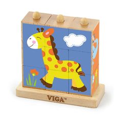Viga Logické puzzle Dřevěné kostky Zoo 9 dílů