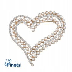 Pinets® Brož zlaté srdce s korálky a kubickými zirkony
