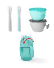 Skip hop Set jídelní s hrnkem 5 ks Easy-Feed Mealtime Set Teal / Grey 6m+