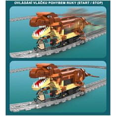 Cada Dinousauří lokomotiva s kolejemi - ovládání gesty a zvukem - kompatibilní stavebnice 1039 dílů