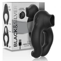 BLACK&SILVER Black and Silver Cock Ring Vibe/Licking, kroužek na penis s orálním simulátorem