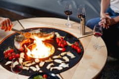 UNO BBQ Ocelový zahradní celoroční ohniskový gril UNO+ s odnímatelným dřevěným stolem, výška 70 cm