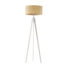 LYSNE.PL Dřevěná stojací lampa na 3 nohách v boho stylu HAITI BOHO, ratanové stínidlo, bílá