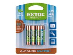 Extol Energy Baterie alkalické, 4ks, 1,5V AAA (LR03)