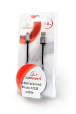 CABLEXPERT kabel USB A Male/Micro USB Male 2.0, 1,8m, opletený, černý, blister