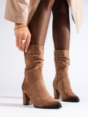 Jedinečné dámské kotníčkové boty hnědé na širokém podpatku, odstíny hnědé a béžové, 39