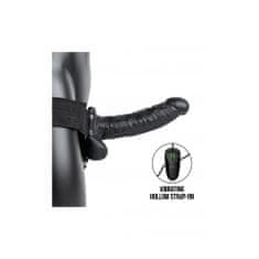 RealRock Vibrating Hollow Strap-on dutý připínací penis s varlaty 18 cm - černý