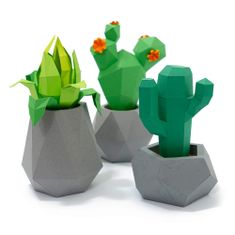 Cut'n'Glue DIY Kaktusy v betonových květináčích – 3D papírový model