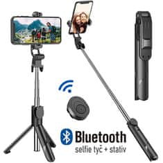 Stand XT-02 selfie tyč se stativem a Bluetooth dálkovým ovládáním pro mobilní telefony černá (Android a iOS)