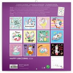 Presco Publishing Poznámkový kalendář Šťastní jednorožci 2024, 30 × 30 cm