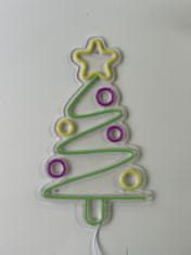 LED neonová cedule - Vánoční stromeček ozdobený - 15*35 cm