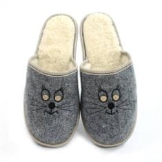 NOWO Dámské zateplené domácí pantofle na zimu šedé s koťátkem r. 36