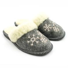 NOWO Dámské zateplené pantofle na zimu šedé pantofle se sněhovou vločkou r. 37