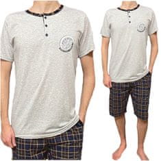 LA PENNA Pánské pyžamo šedý melír 3/4 kalhoty tričko krátký rukáv knoflíky M