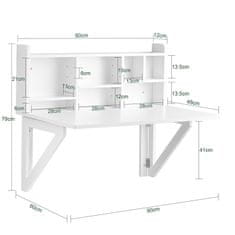 SoBuy SoBuy FWT07-II-W Nástěnný skládací stůl s integrovanou policí Nástěnný stůl Bílý 90x78x60cm