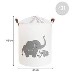 Tulimi Koš na hračky, uzavíratelný, bavlna, Elephant - bílý, 43 L