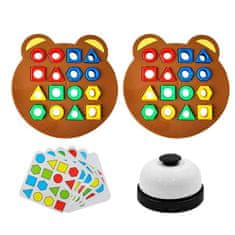 Netscroll Dětská didaktická společenská stolní hra, společenské hry pro nejmenší, kde dítě poznává tvary a barvy, 1-2 hráči, karty, deska, figurky, zvonek, zábava, hra a učení v jednom, ShapeMatchingGame