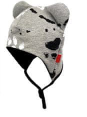 Bexa Dvouvrstvá čepice na zavazování s oušky + šátek - Tlapky, šedá, vel. 62/68