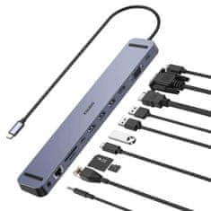 Choetech Adaptér dokovací stanice Choetech USB-C 11v1 100W PD šedý (HUB-M20)