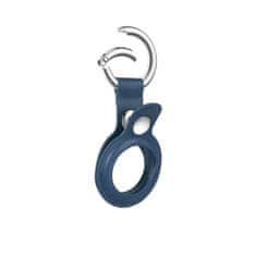 Stand AirTag PU Leather Case pouzdro/klíčenka na Apple AirTag s karabinou modrá