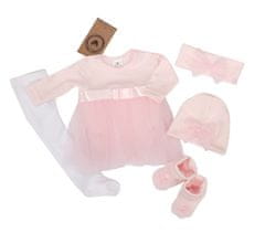 Z&Z 5-dílná soupravička sukničkobody, punčochy, čepička, čelenka, botičky - růžová