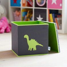 Love It Store It Úložný box na hračky s krytem - šedý, zelený dinosaurus