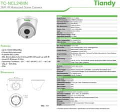 TIANDY IP dome motorizovaná kamera TC-NCL24MN