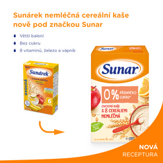 Sunar ovocná nemléčná kaše s 8 cereáliemi 3 x 220 g