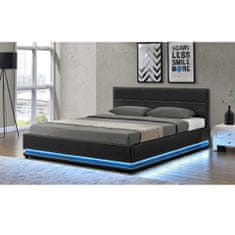 KONDELA Manželská postel s roštem a osvětlením Birget New 160x200 cm - Černá