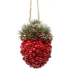 Guirma Vánoční dekorace ozdoba z šišek a červených kuliček 14cm