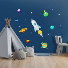 Decoralina Dětská samolepka na zeď 95x95cm - Raketa s planetami