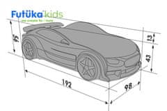 Futuka Kids Dětská postel auto NEO STAR-M + Matrace S-Alcantara + Zvedací mechanismus + LED světlomety + Spodní světlo + Spojler ČERNÁ