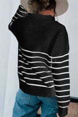 OMG! Dámský pruhovaný pletený svetr na zip Tasdis černá 2XL