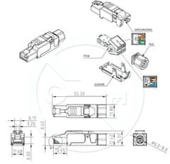 Solarix Konektor Solarix průmyslový univerzální RJ45 CAT6A STP samořezný SXRJ45-6A-STP-BK-SA