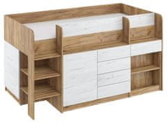 Homlando Patrová postel s psacím stolem SMILE L 90 x 200 cm, levá strana, zlatá řemesla / bílá řemesla