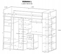 Homlando Patrová postel, VERANA L 90x200 cm, levá strana, řemeslný dub / modrá