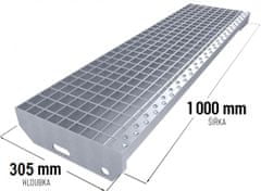 Zinkovaný schodišťový stupeň SP 30/3 - 34 x 38 mm - 1 000 x 305 mm