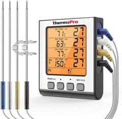 ThermoPro TP-17H digitální kuchyňský teploměr, čtyři sondy, stříbrný
