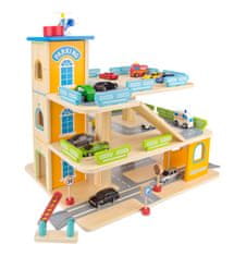 Leomark Dřevěné 3-patrové parkoviště s výtahem - hračka pro děti 086