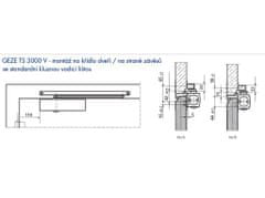 Geze TS 3000 V - dveřní zavírač - bílý RAL9016, bez kluzné lišty